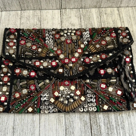 Zara Beaded And Embroidered Clutch/ Wristlet Mirror Pouch - Picture 2 of 7